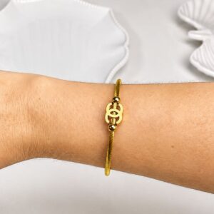 Bracelete Feminino Cabo de Aço Infinito em Aço PVD e Banho a Ouro 18K