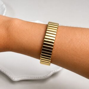 Bracelete Feminino Elástica Riviera Gold em Aço PVD e Banho a Ouro 18K