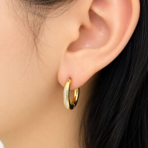 Brinco Argola Delicada Cravejada em Aço PVD com Banho em Ouro 18K