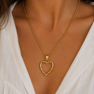 Colar Feminino Coração Bambu em Aço PVD banhado a Ouro 18K