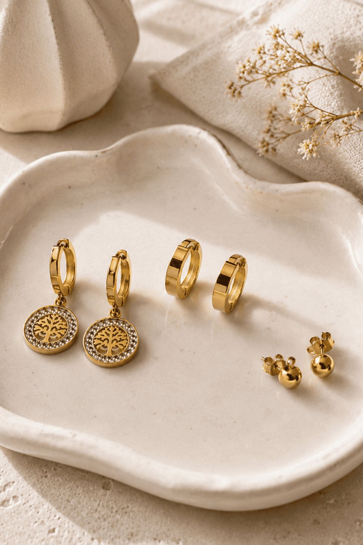 Trio de Brincos Árvore da Vida em Aço PVD com Banho em Ouro 18K - Imagem 3